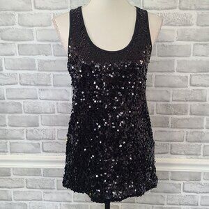 See by CHLOE Black Sequin Sleeveless Shift Tank Dress 8 Glam Party LBD Dance